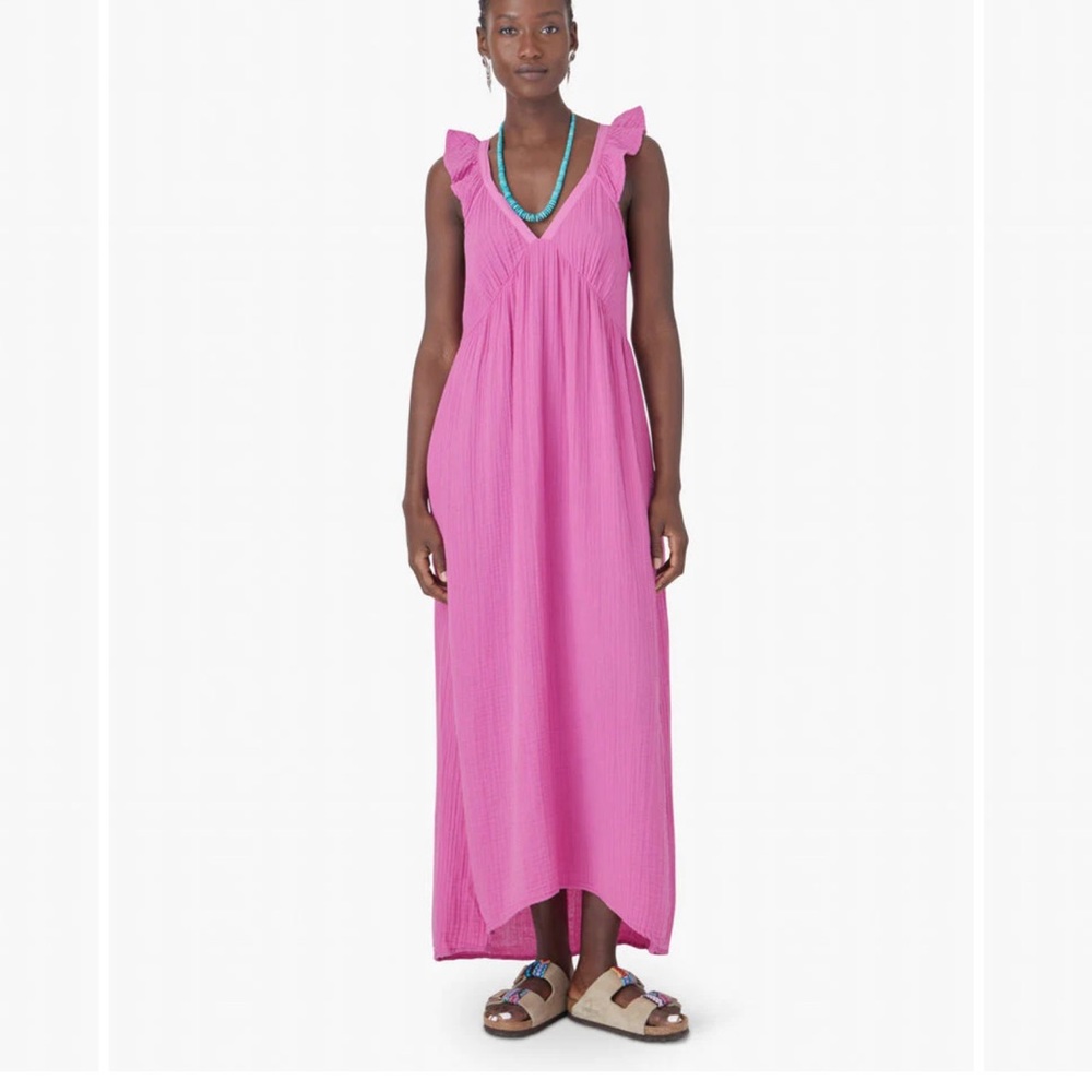 XiRENA Pink Ruffle-Shoulder Maxi Dress